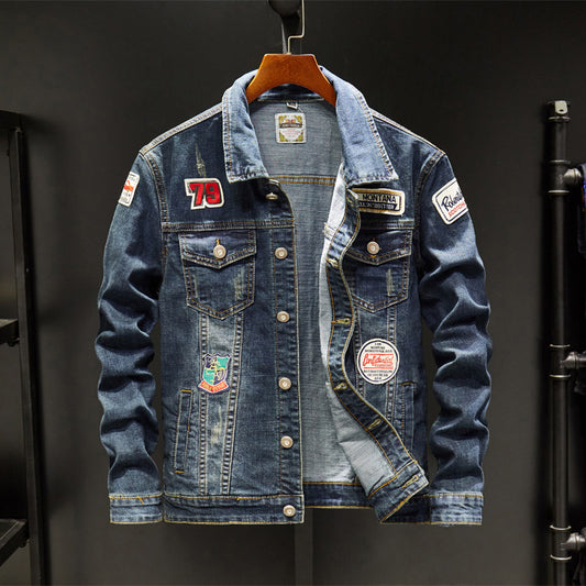 Patched Denim Men's Coat